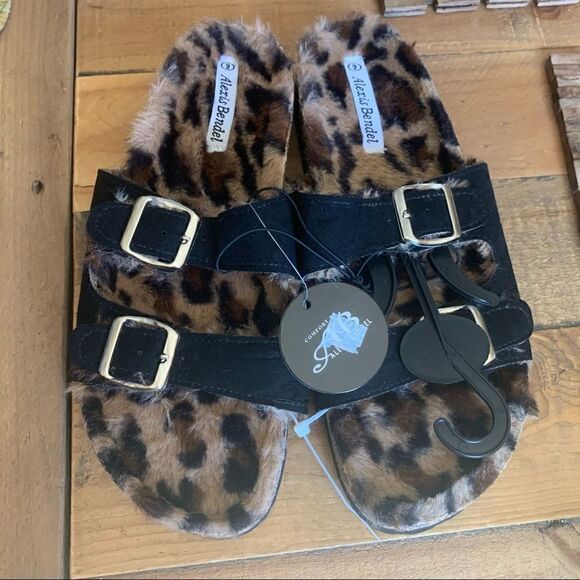 Alexis Bendel Slide Sandals, Leopard Print Faux Fur Slides, Sizes 9,10 NWT - Picture 3 of 6